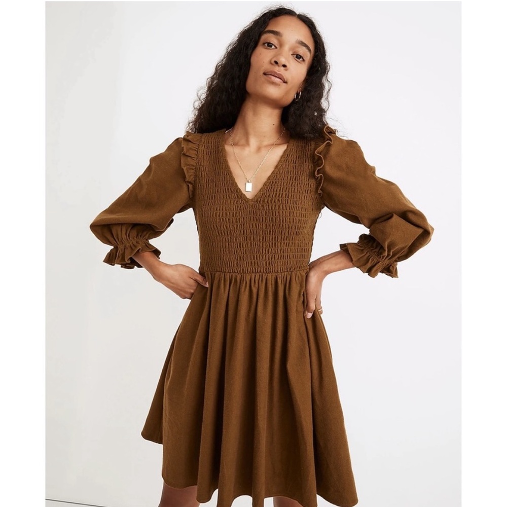 Madewell Flannel Lucie V-Neck Smocked Mini Dress 100% cotton